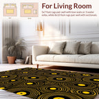 Yellow Circular Pattern In Black Rug