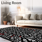 Black White Red Floral Vine Medallion Rug