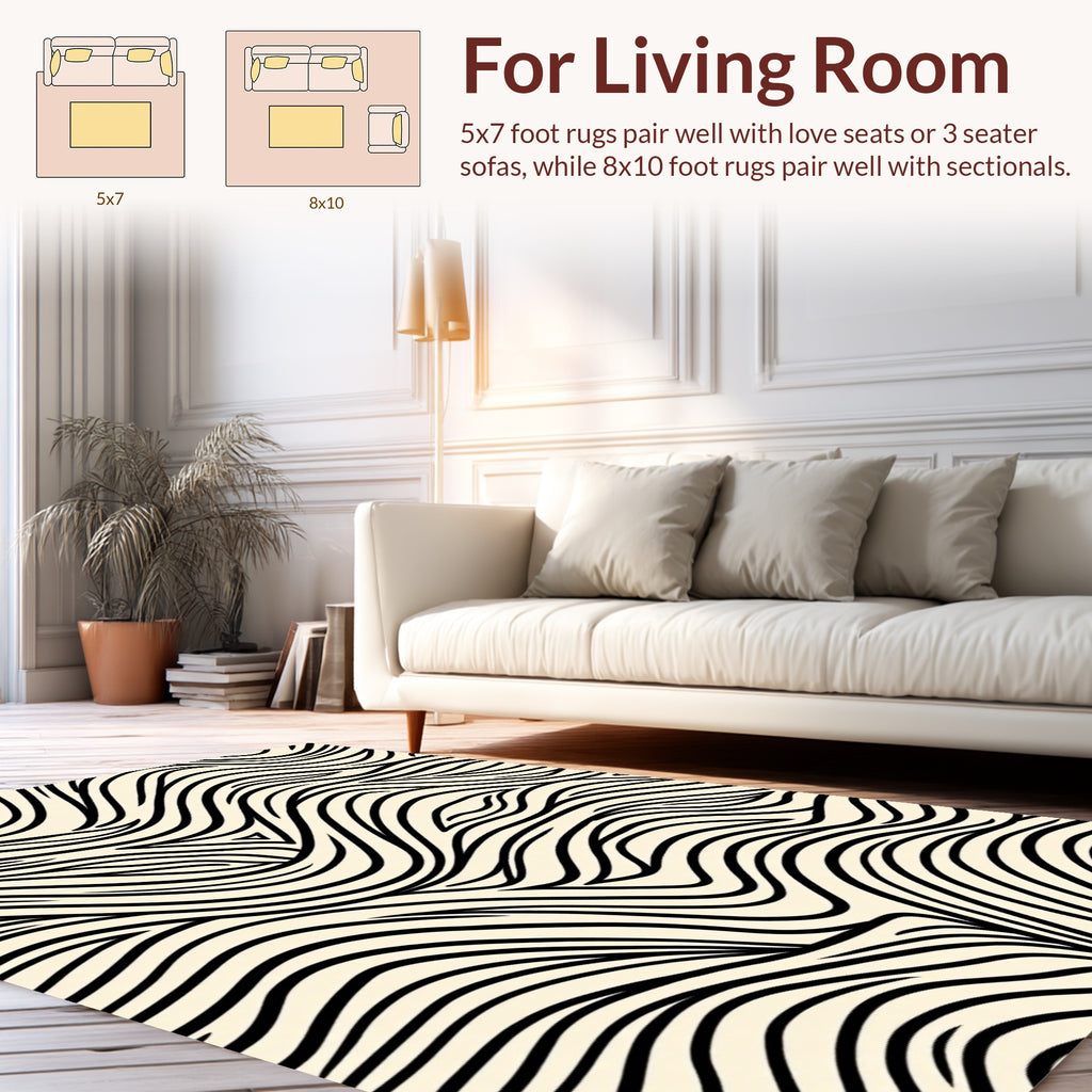 Black Cream Wavy Flow Pattern Rug
