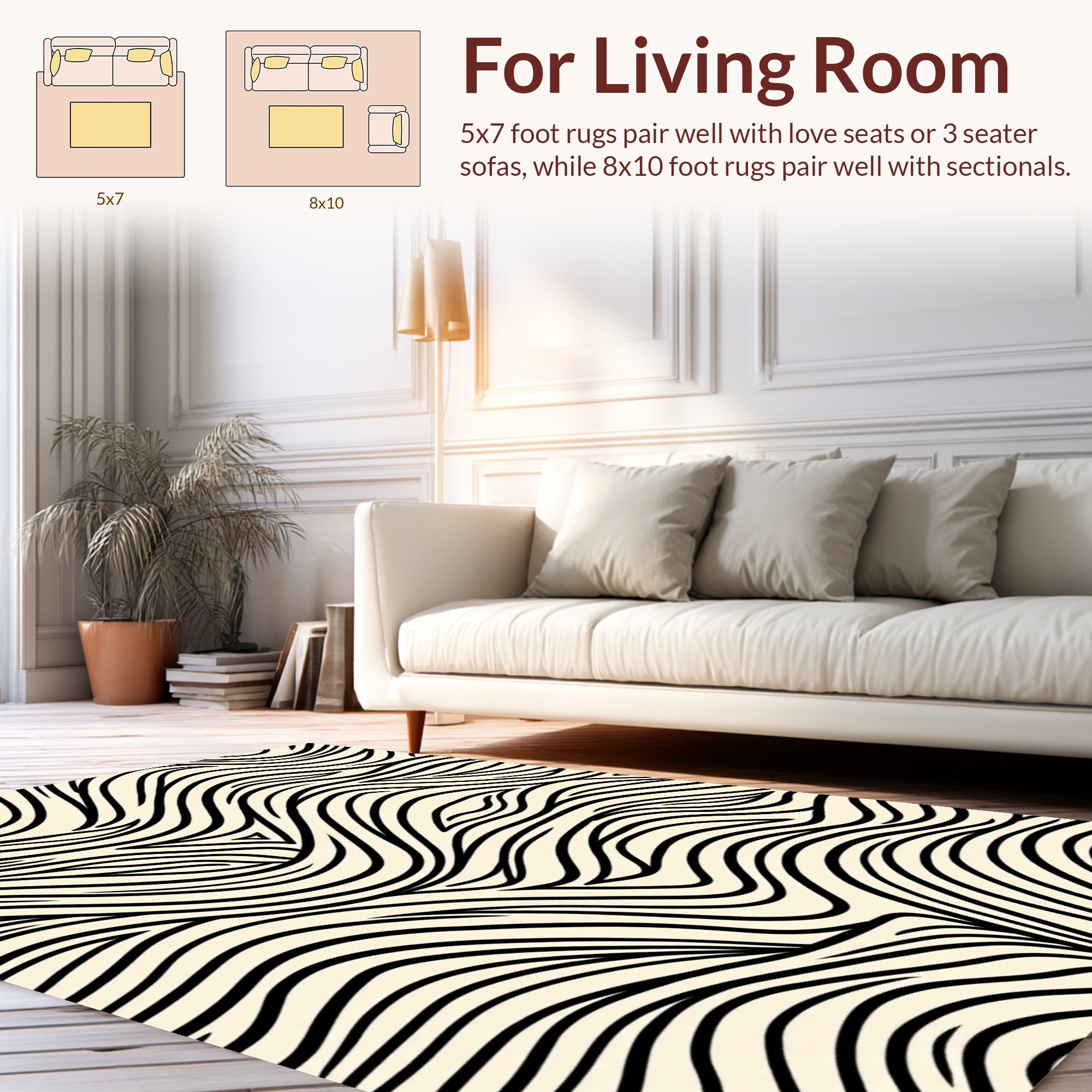 Black Cream Wavy Flow Pattern Rug