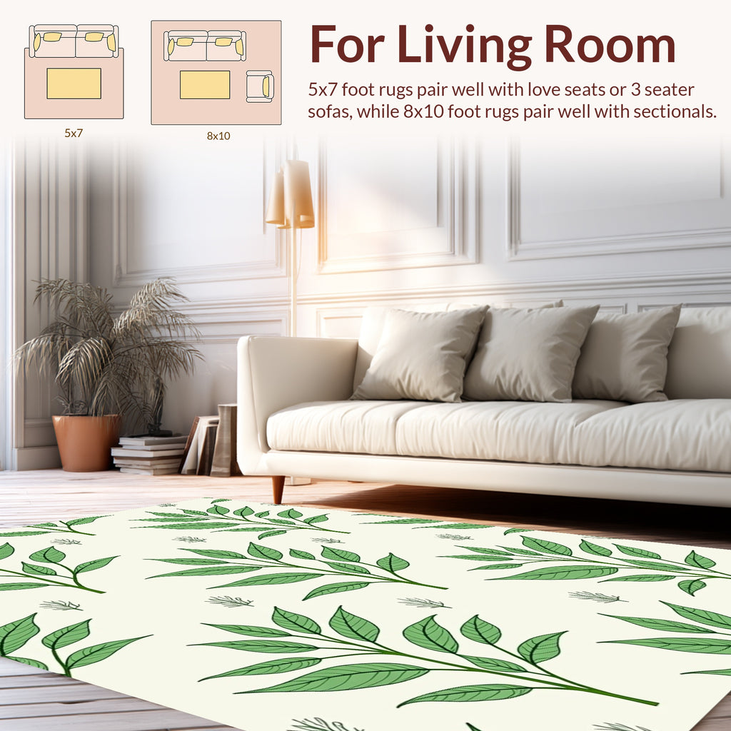 Green Leafy Branch Pattern Design Rug