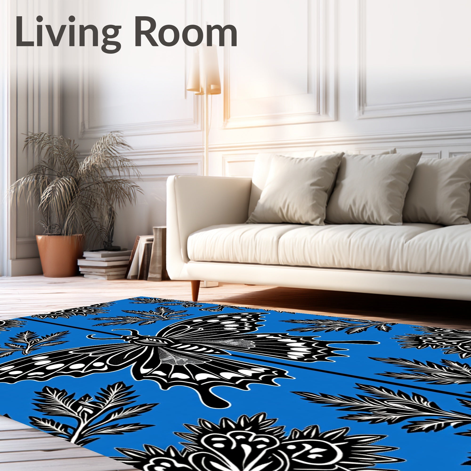 Bold Black Butterfly Branch Medallion Rug