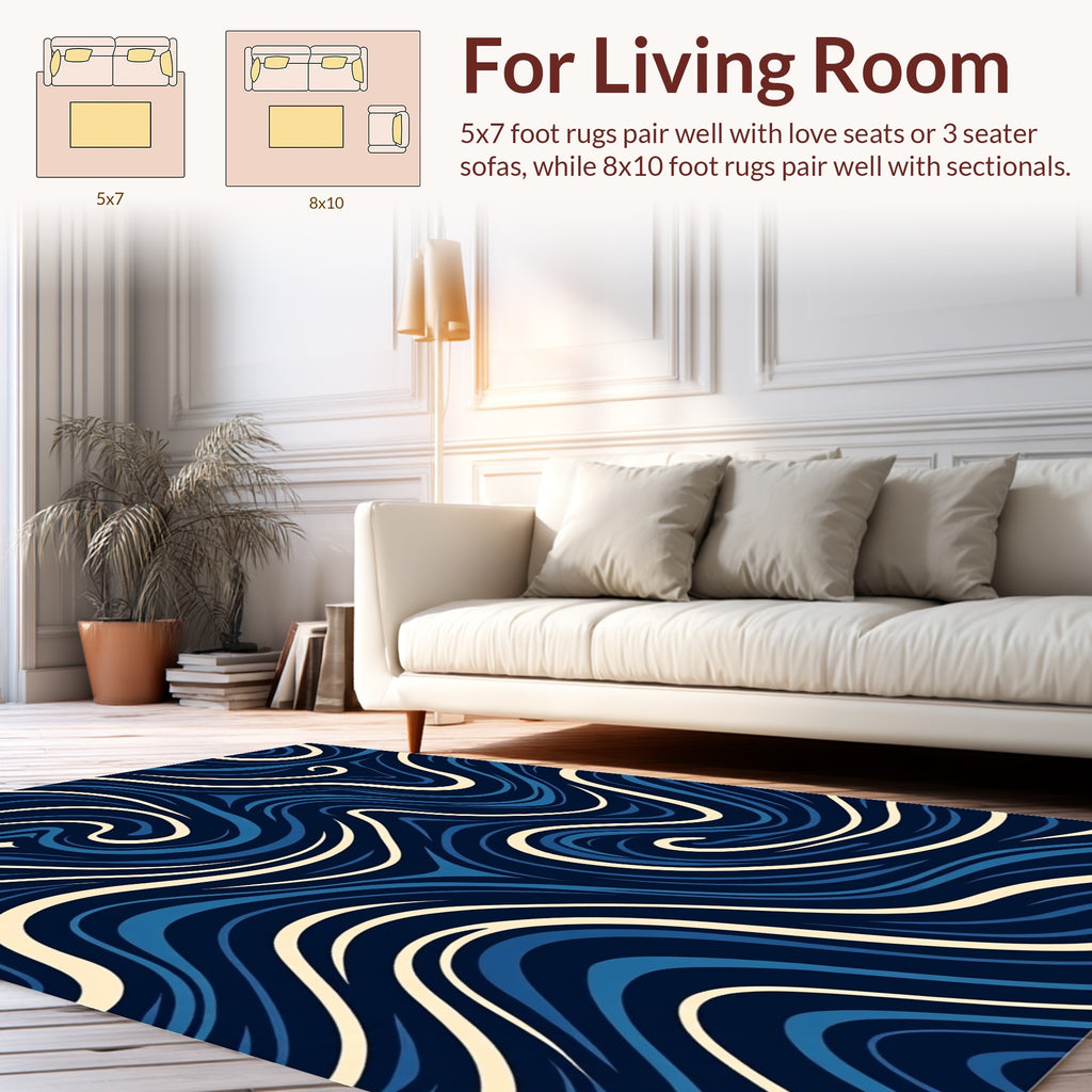 Deep Blue Cream Swirl Pattern Rug