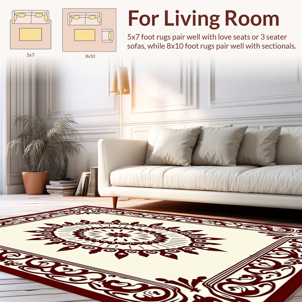 Classic Burgundy Medallion Floral Pattern Rug