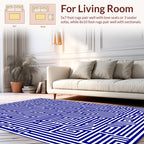 Navy White Geometric Maze Pattern Rug