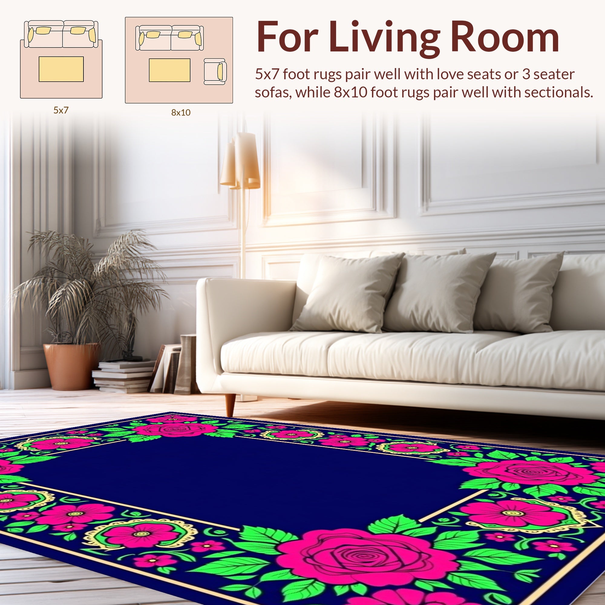 Vibrant Rose Floral Garden Pattern Rug