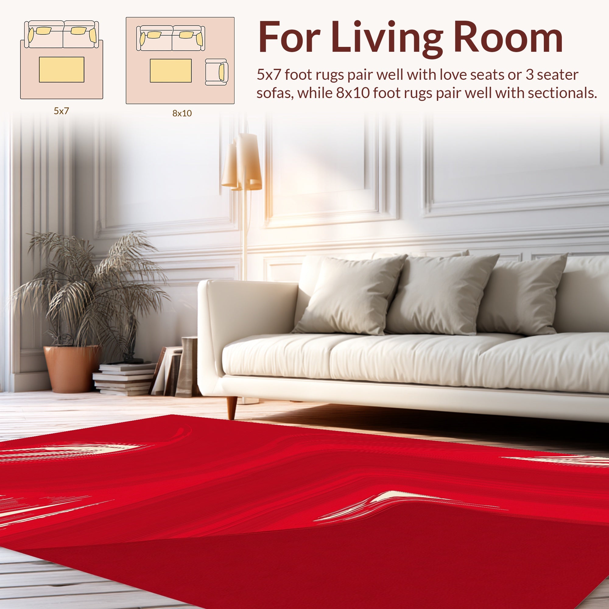 Bold Red Brushstroke Abstract Design Rug