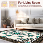 Ornate Turquoise Floral Scrollwork Rug