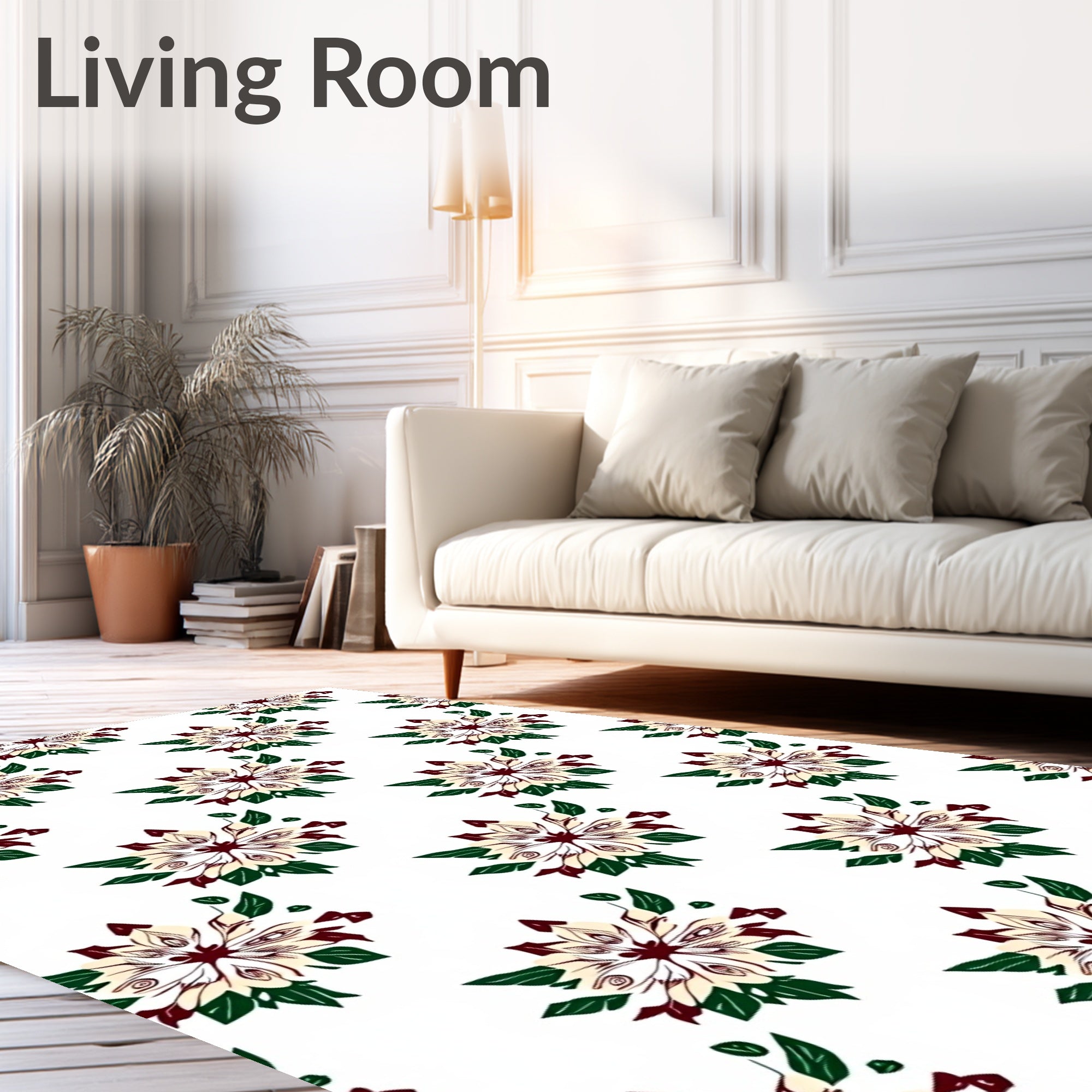 Cream Crimson Green Bloom Mandala Rug