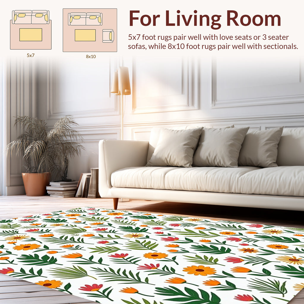 Whimsical Floral Leaf Pattern Rug