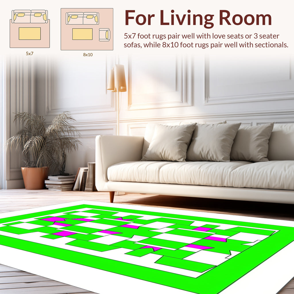 Bold Green Pink Geometric Pattern Rug