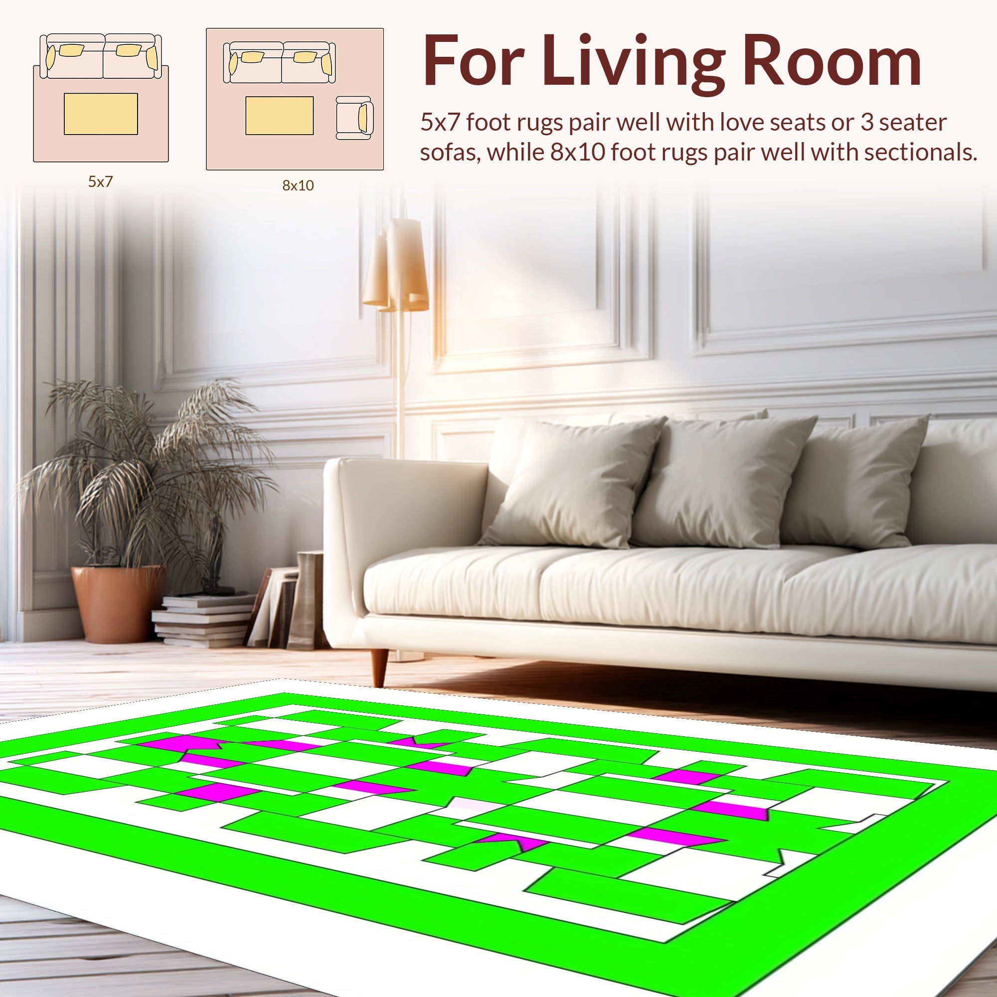 Bold Green Pink Geometric Pattern Rug