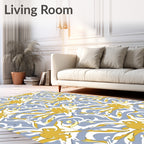 Gold White Blue Abstract Swirl Rug