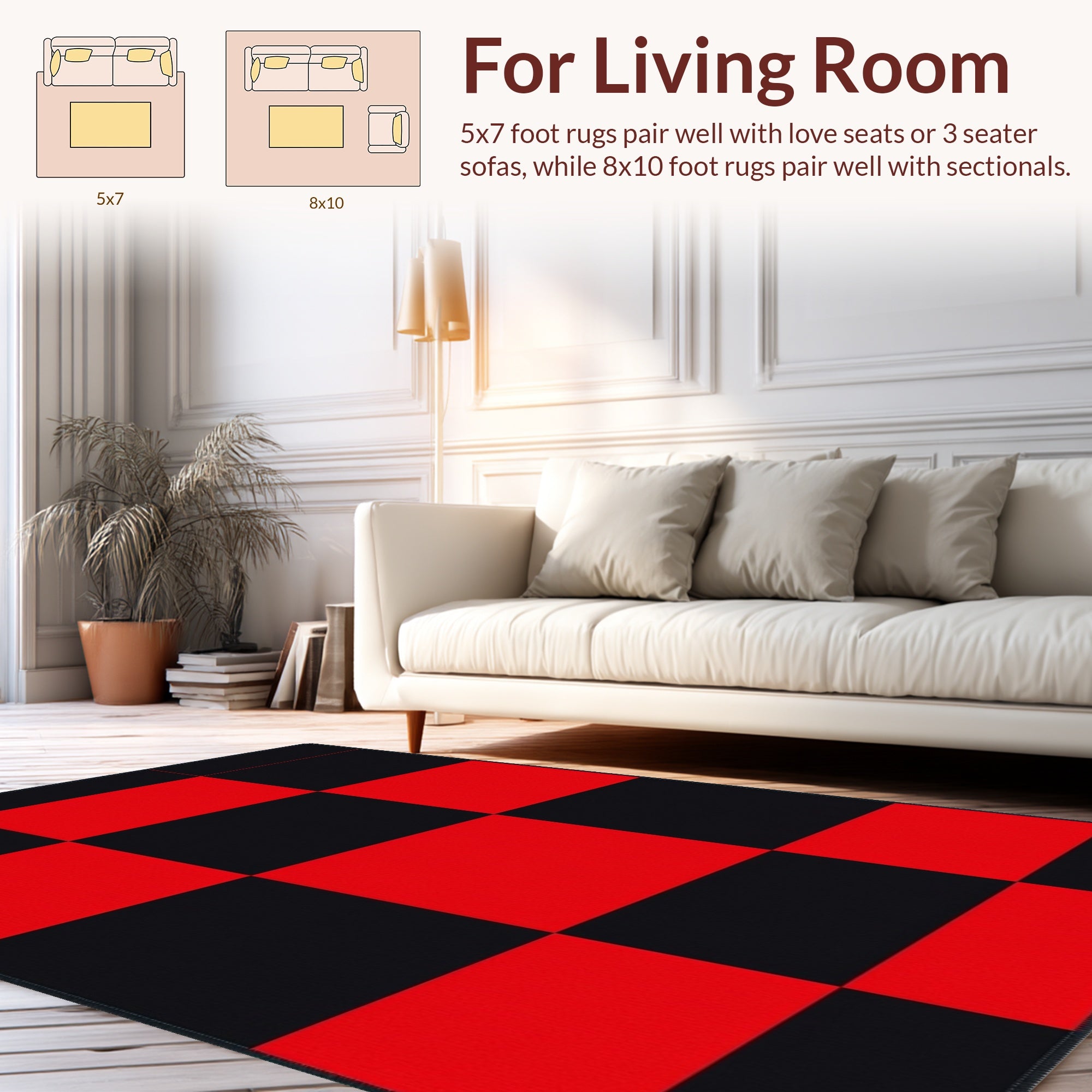 Bold Red Black Checkerboard Pattern Rug