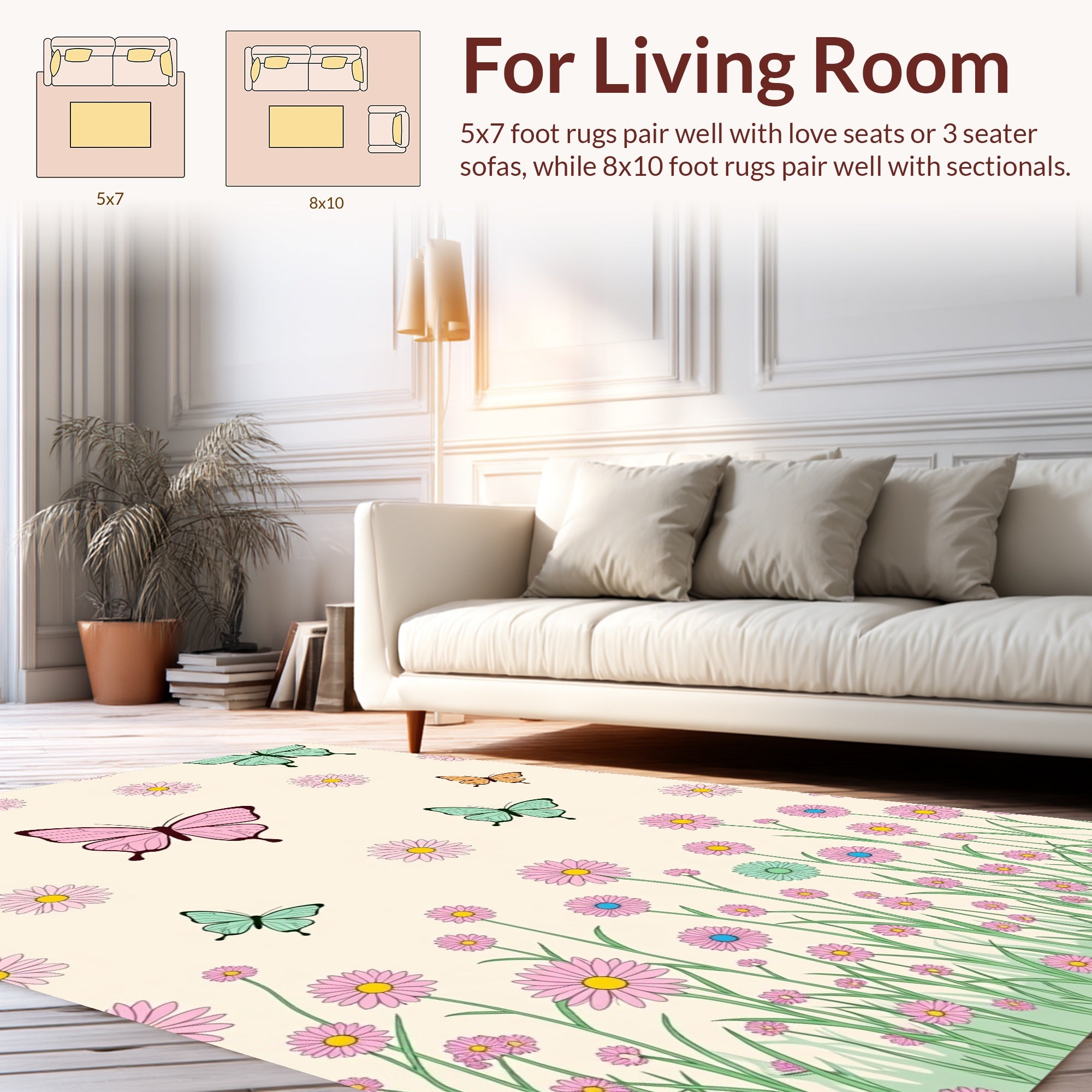 Whimsical Butterfly and Daisy Meadow Rug
