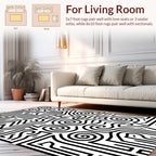 Intricate Black White Maze Pattern Rug