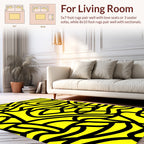 Bold Black Abstract Yellow Curves Rug