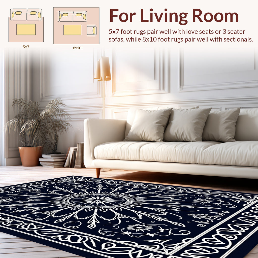 Ornate White Floral Mandala Rug