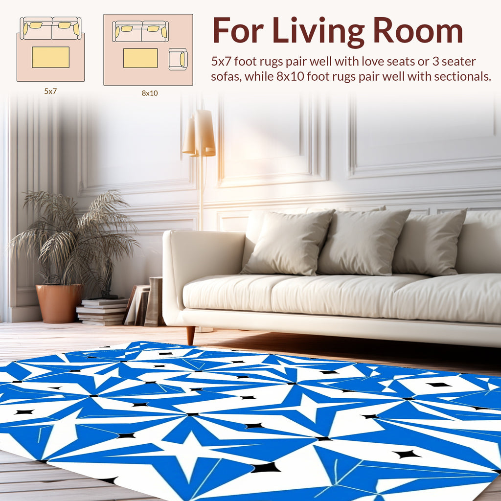 Abstract Blue Starburst Geometric Pattern Rug