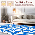 Abstract Blue Starburst Geometric Pattern Rug