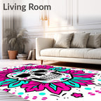 Vibrant Skull Floral Mandala Rug