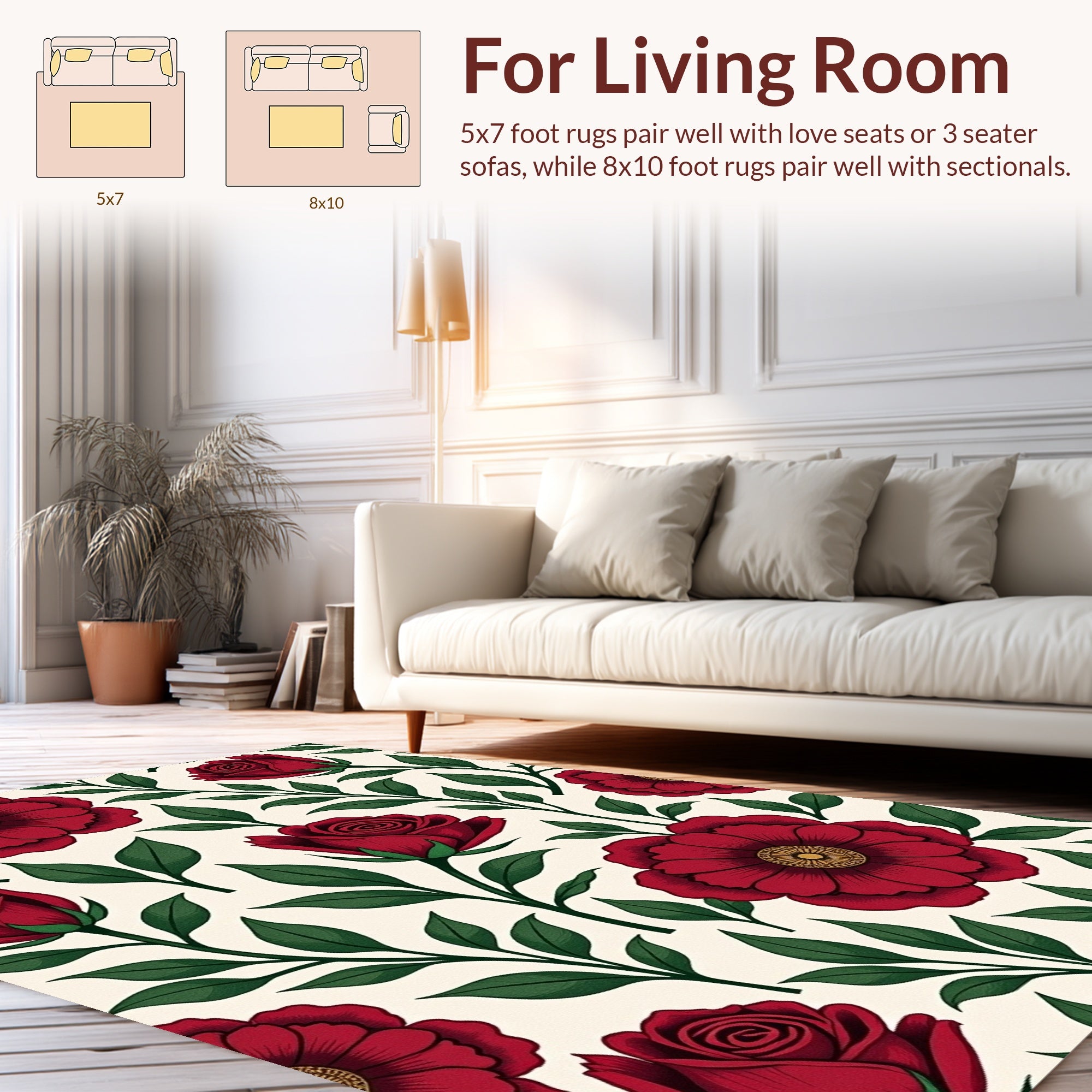 Classic Red Rose Floral Pattern Rug