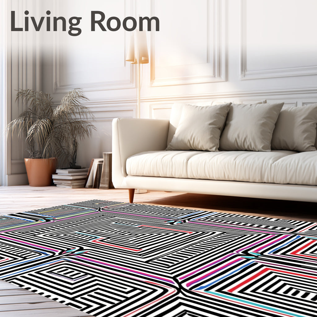 Abstract Geometric Maze With Color Accent Rug