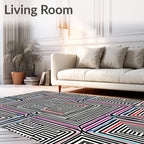Abstract Geometric Maze With Color Accent Rug