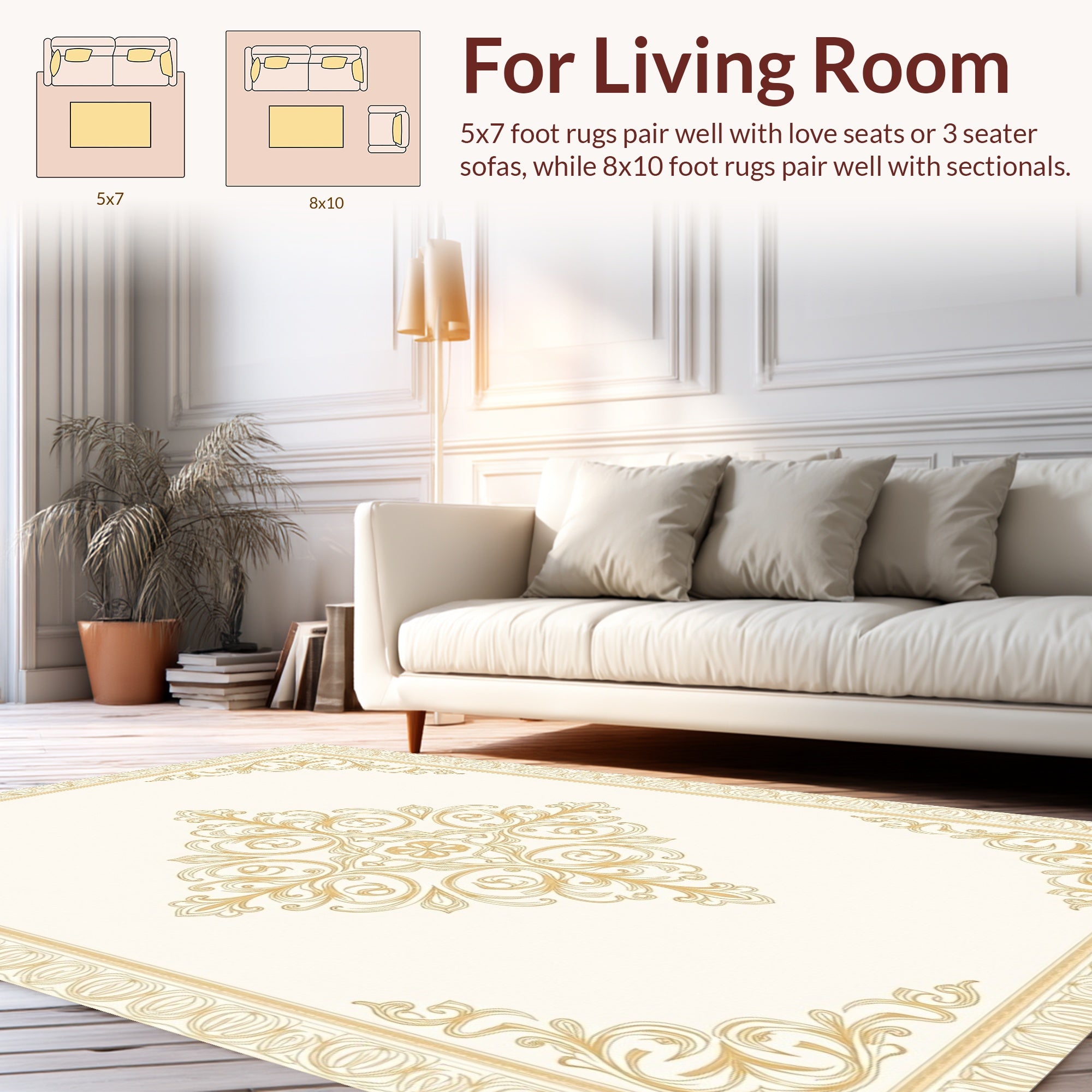 Ornate Golden Symmetrical Arabesque Design Rug