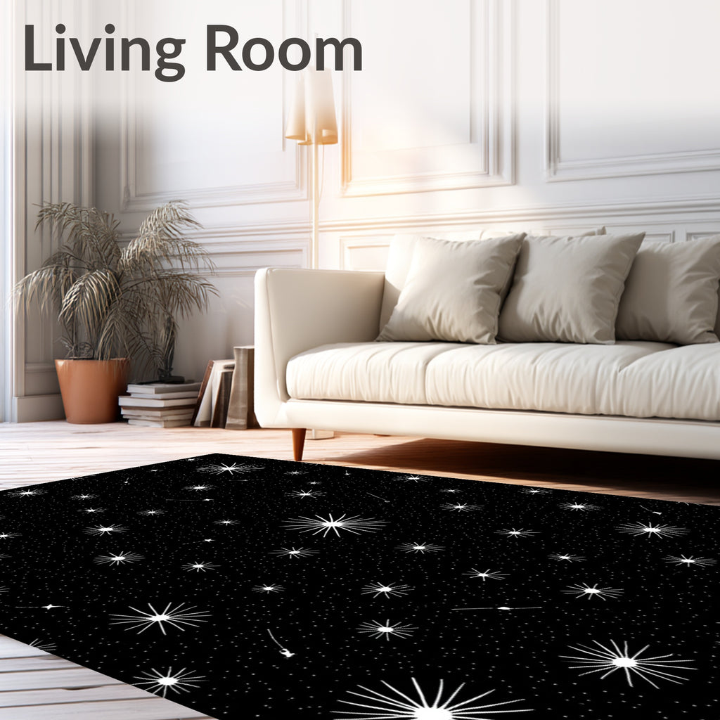 Cosmic Black White Starry Sky Rug