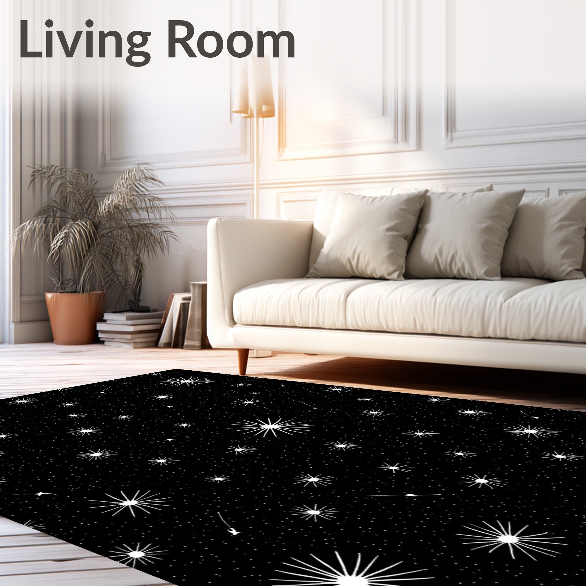 Cosmic Black White Starry Sky Rug
