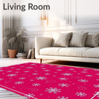 Festive White Snowflake Pink Background Rug