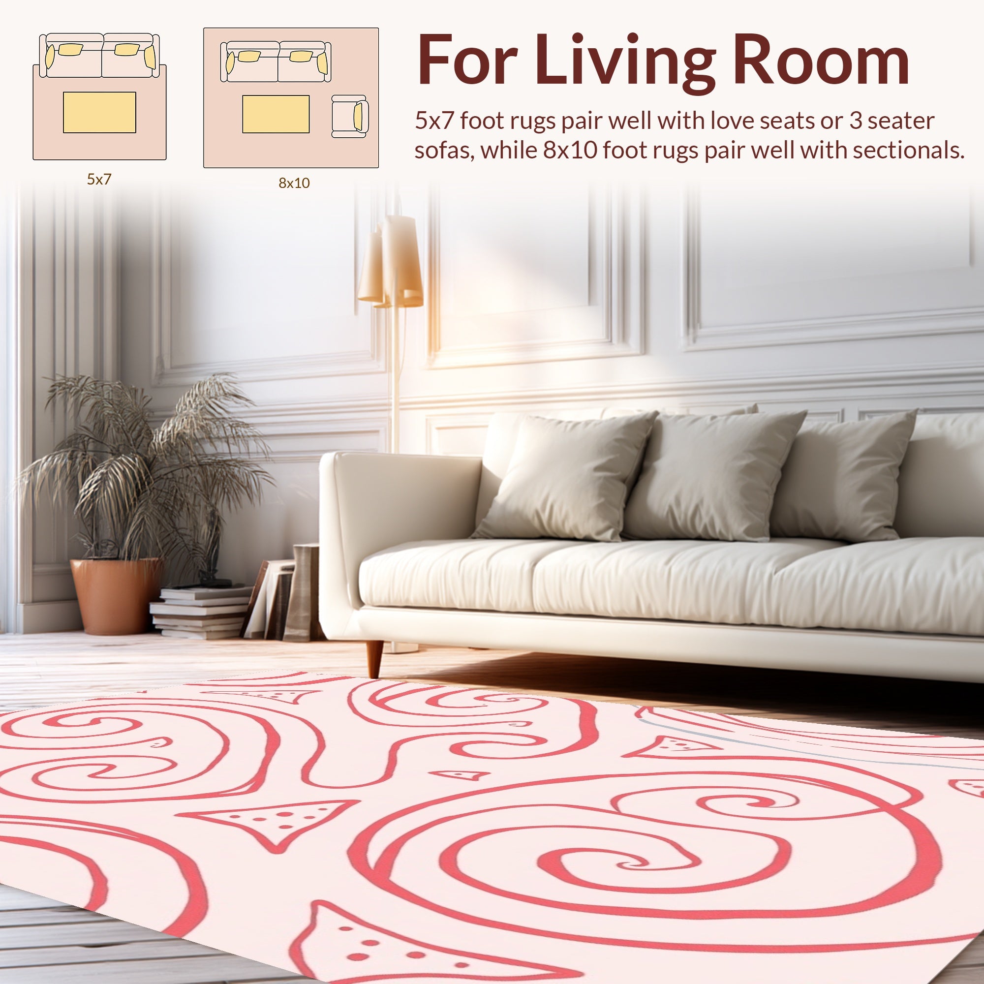 Coral Swirls And Geometric Dots Rug