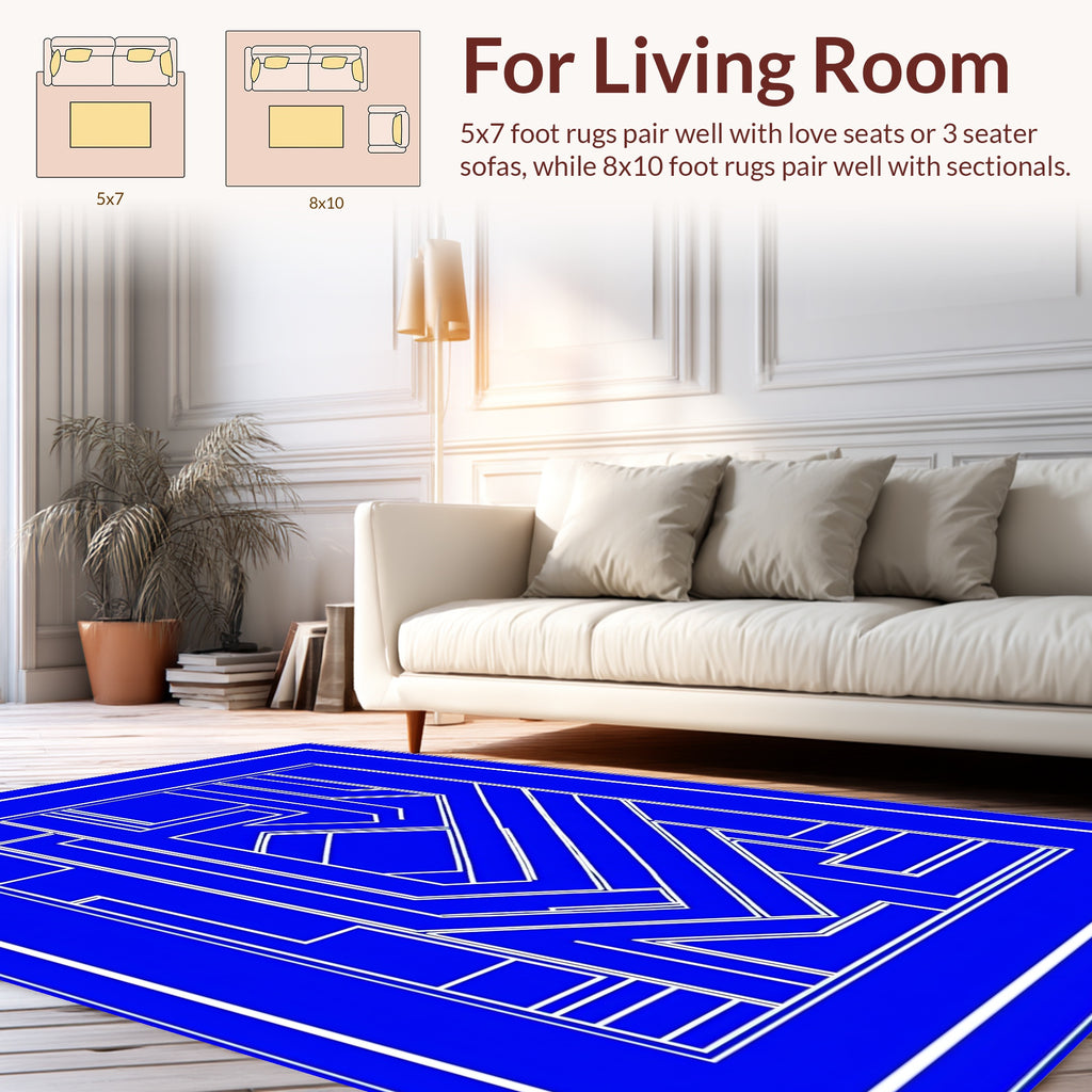 Angular White Line Geometric Maze Design Rug