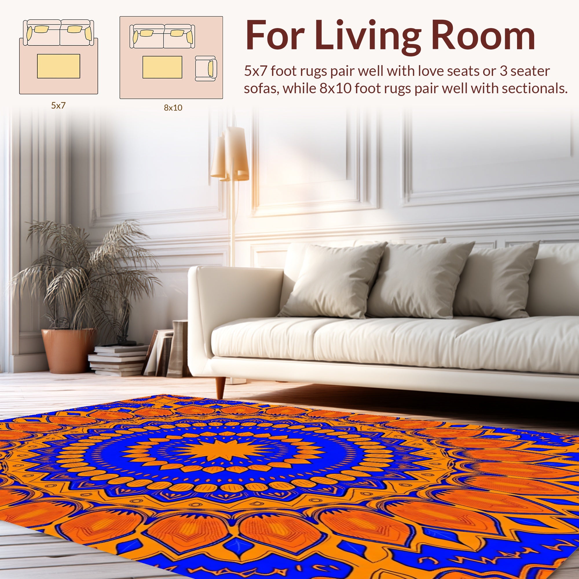 Royal Blue Golden Sunburst Mandala Rug