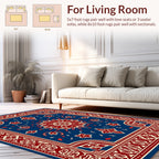 Rich Red Blue Ornate Floral Design Rug