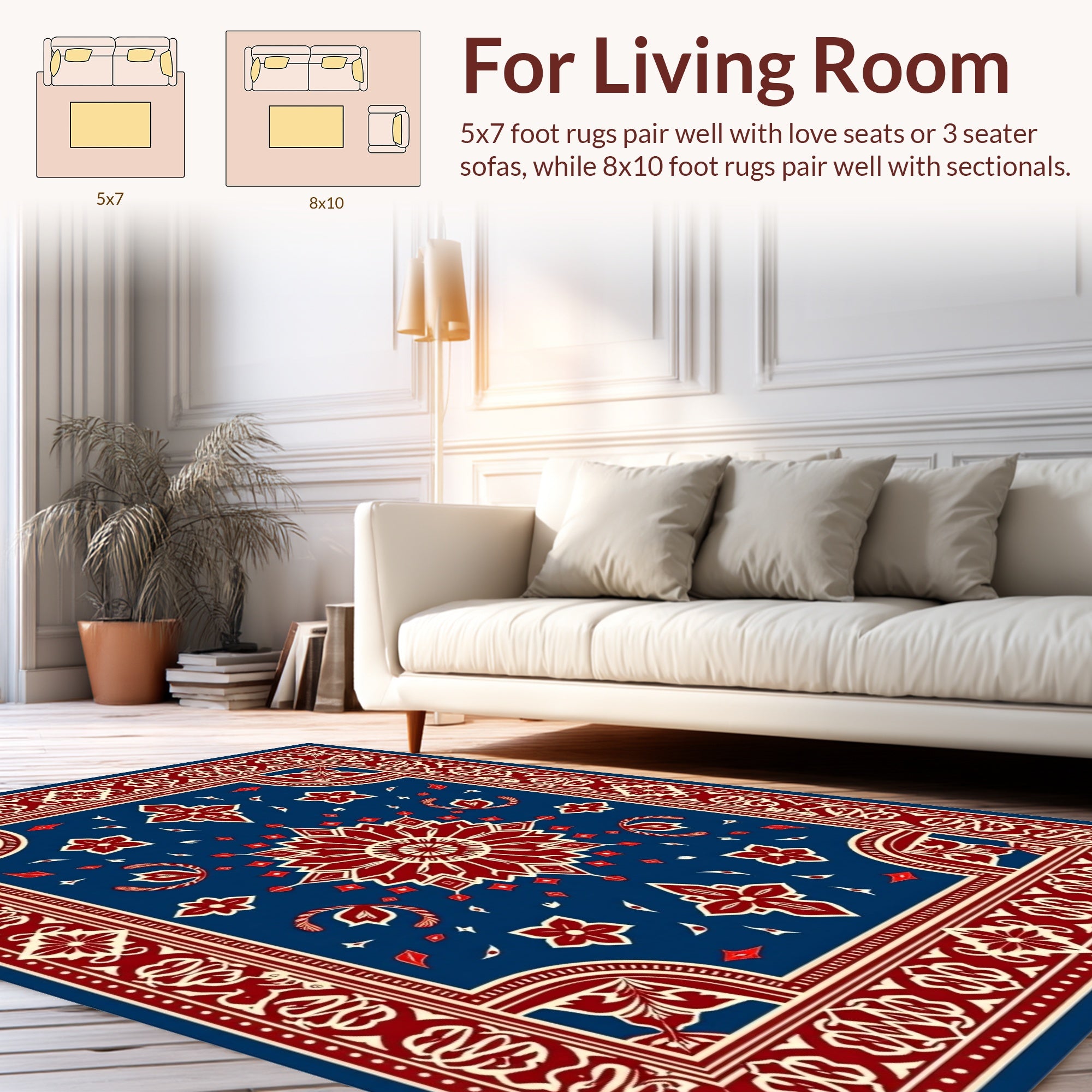 Rich Red Blue Ornate Floral Design Rug