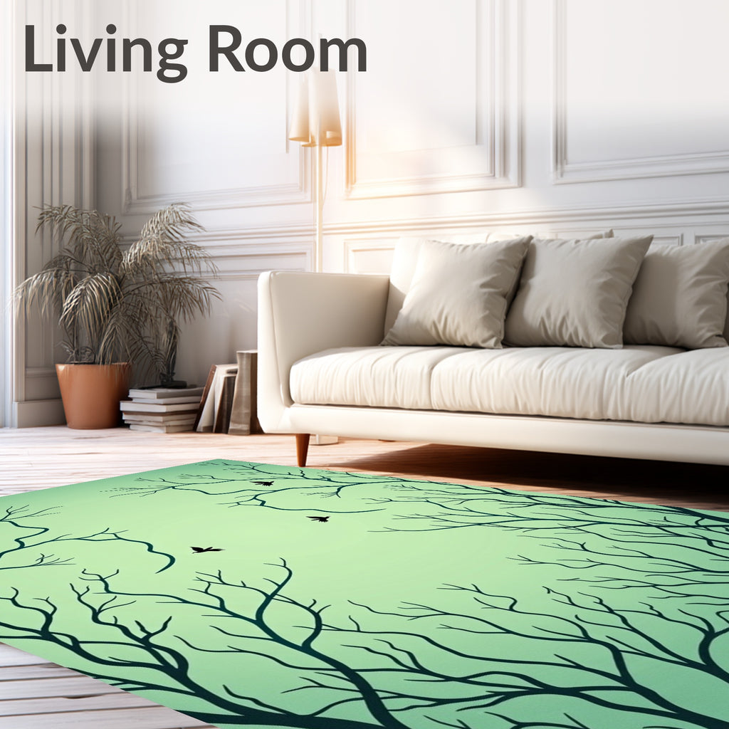 Minimalist Trees Flying Birds Pattern Rug