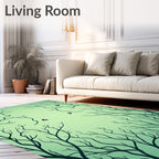 Minimalist Trees Flying Birds Pattern Rug