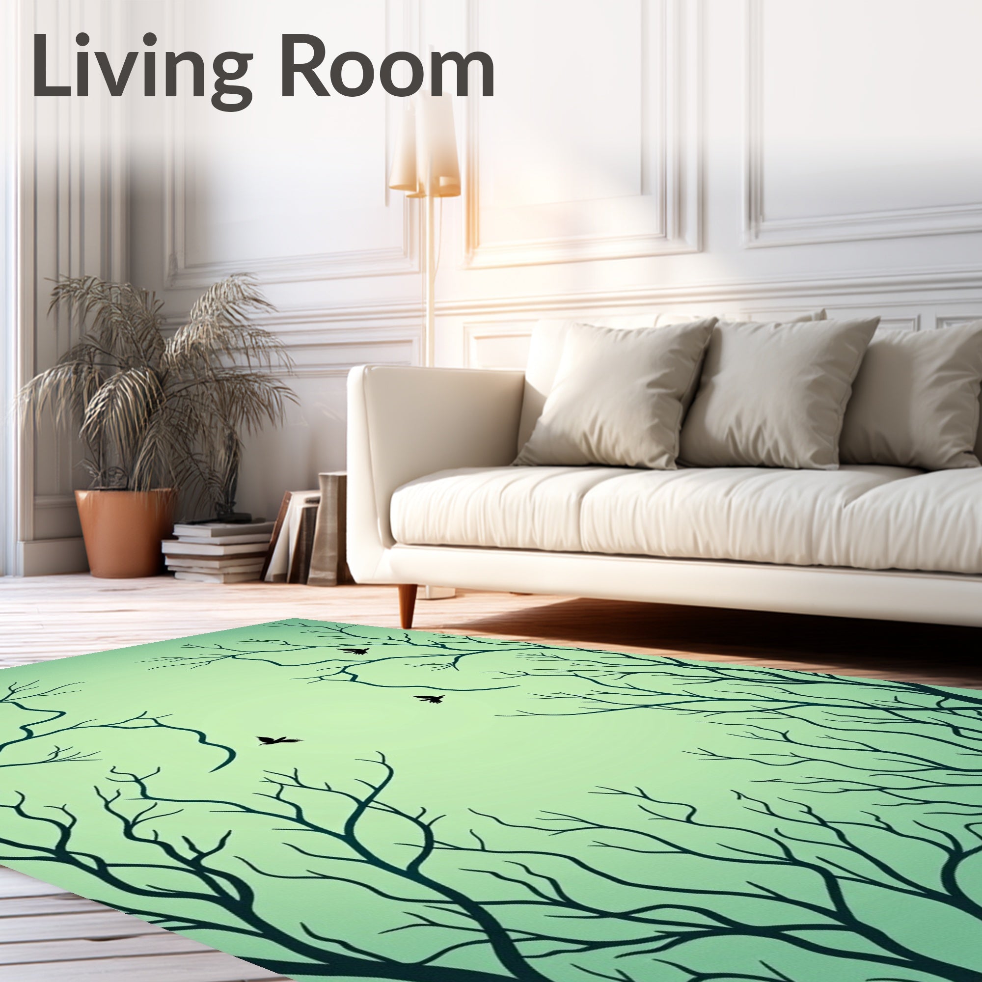Minimalist Trees Flying Birds Pattern Rug