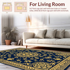 Ornate Gold Floral Blue Medallion Rug