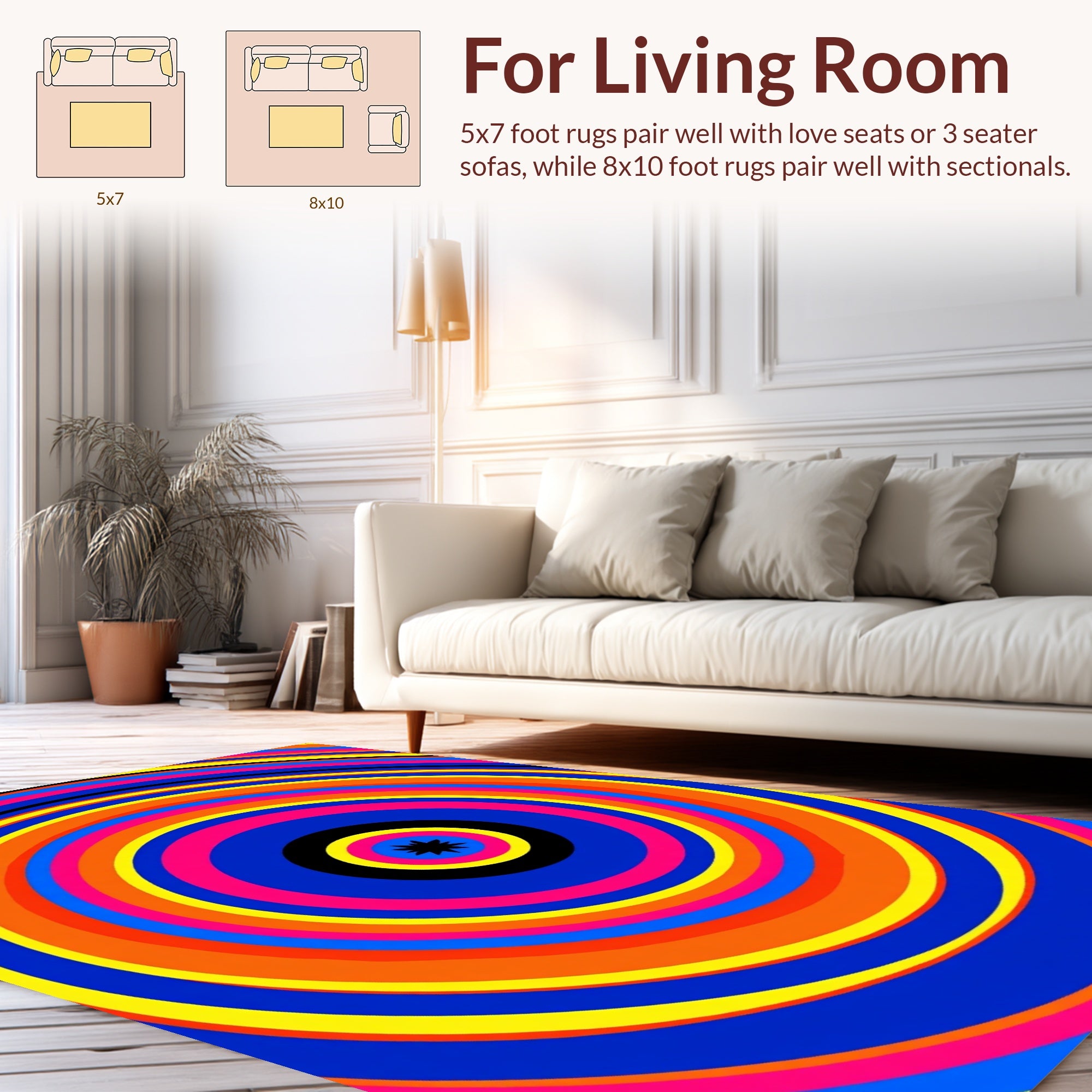 Vibrant Concentric Circles Pattern Design Rug