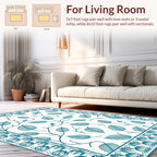Teal Leaf Vine Border Design Rug