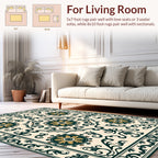 Ornate Medallion Emerald Scroll Design Rug