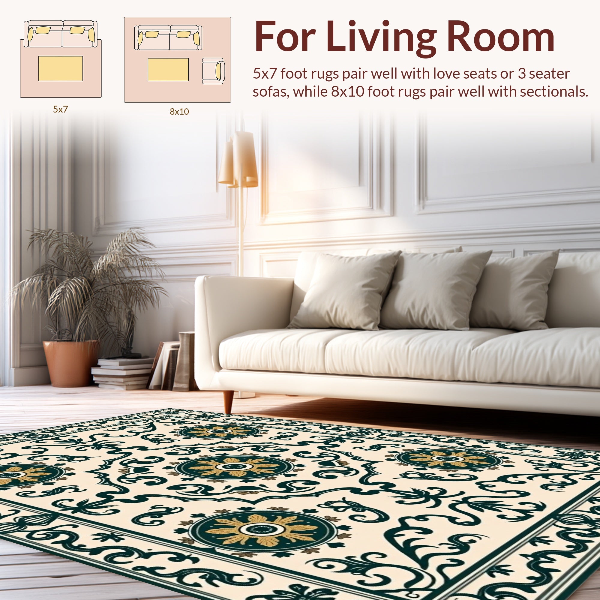 Ornate Medallion Emerald Scroll Design Rug