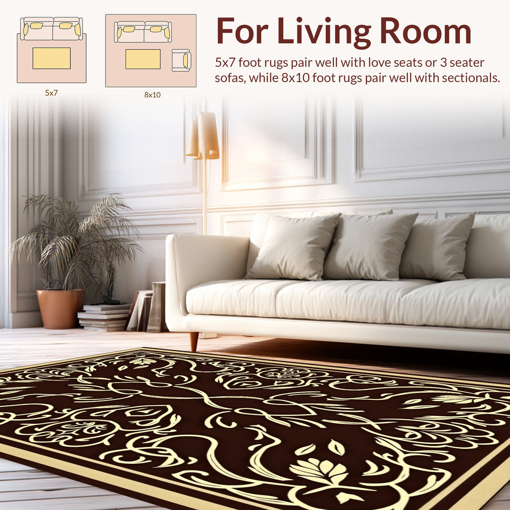 Intricate Floral Vine Dark Pattern Rug
