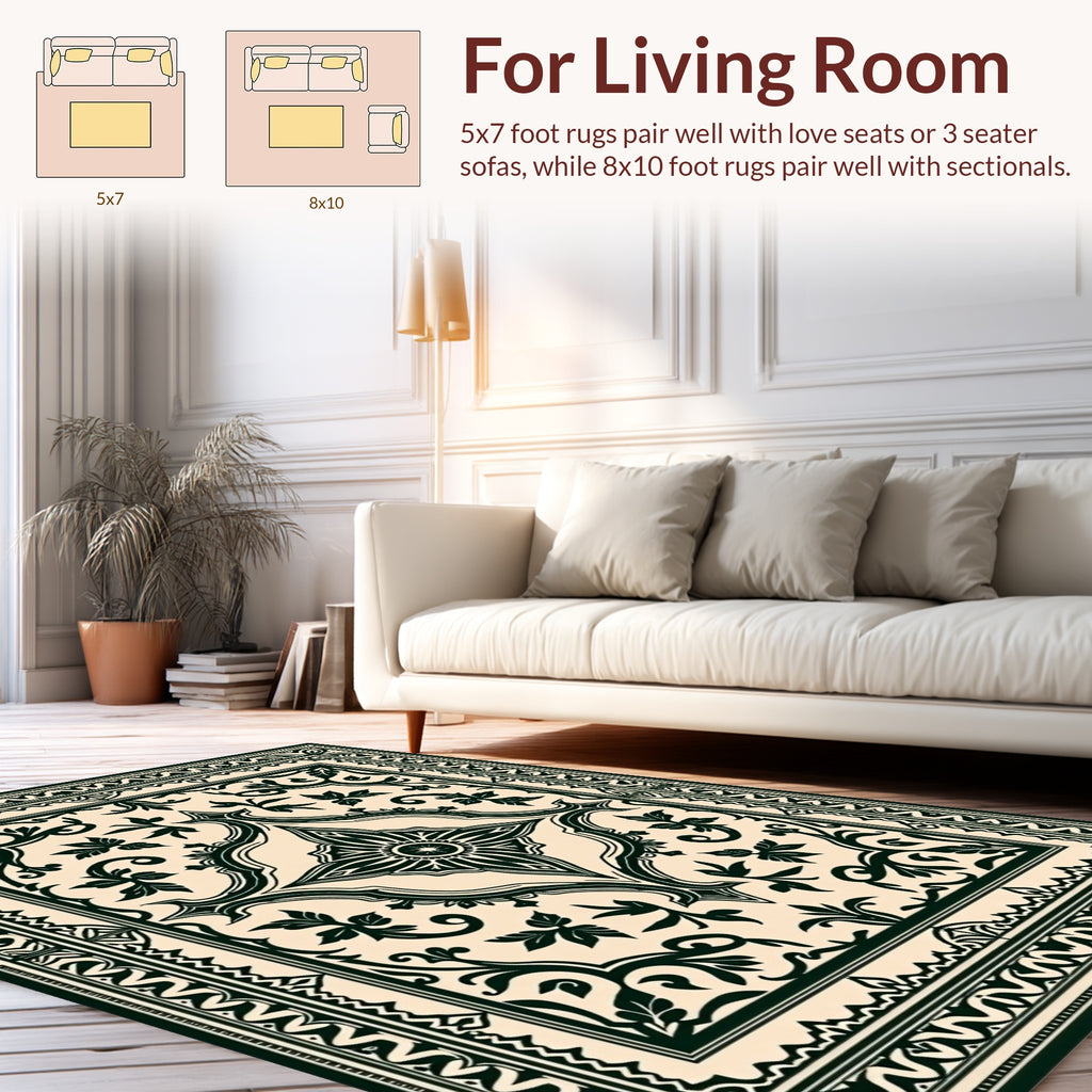 Classic Dark Floral Scrollwork Pattern Rug