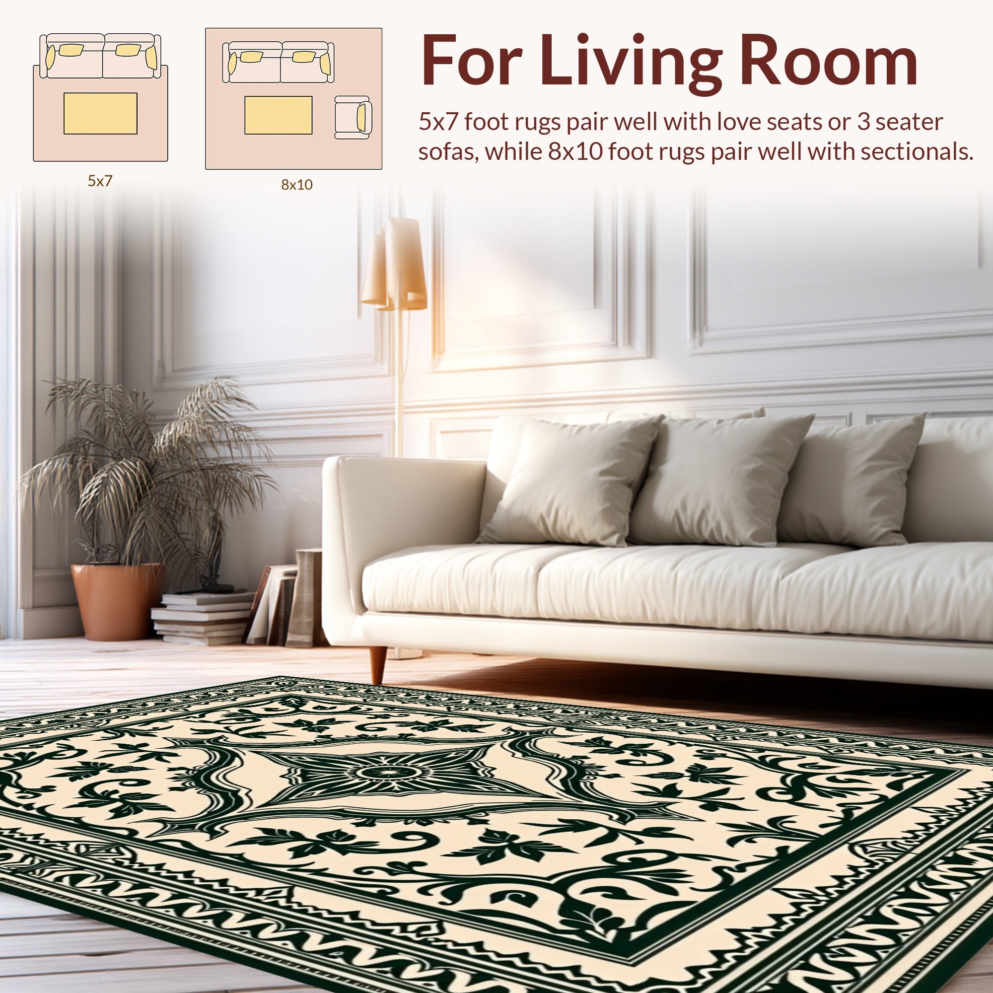 Classic Dark Floral Scrollwork Pattern Rug
