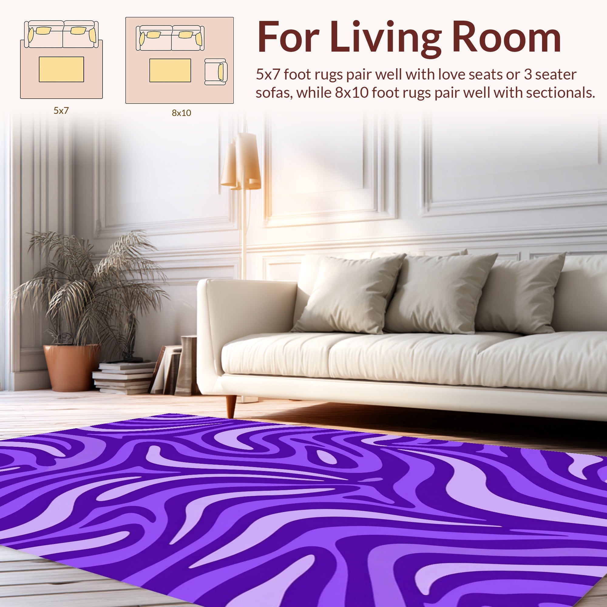 Purple Abstract Wavy Zebra Print Rug