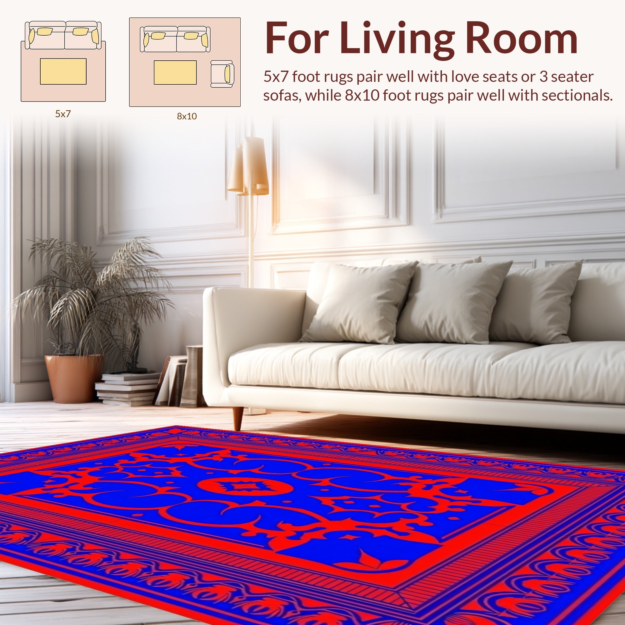 Bold Red and Blue Floral Pattern Rug